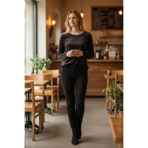 Susan Graver Weekend Black Ribbed Velvet Long Sleeve Top A554255 Mens Size M
